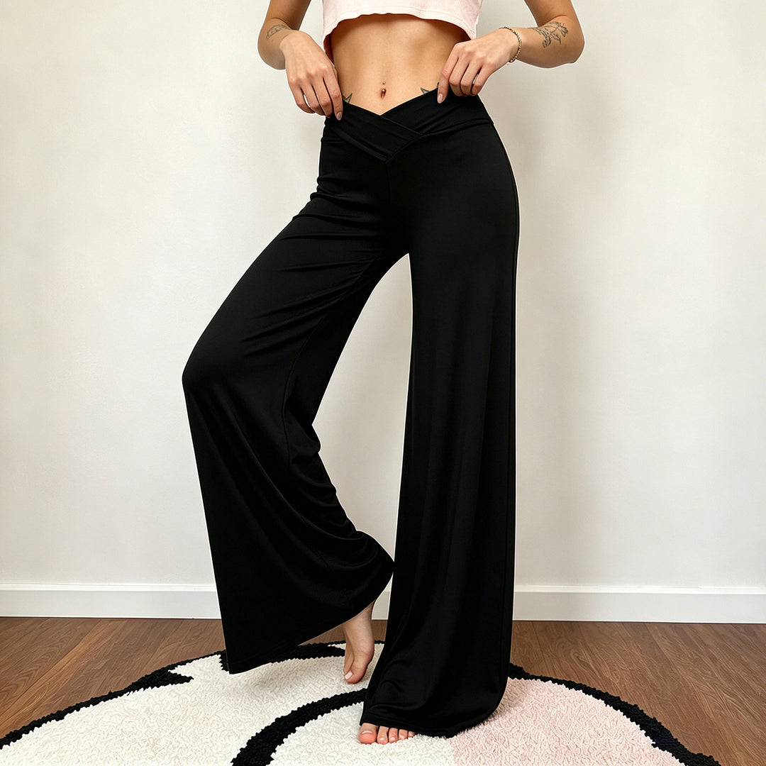Damen nan weite Palazzo-Hose mit V-förmiger Bundnaht und elastischem Stretch-Jersey Shop Nory