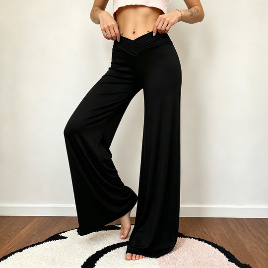 Damen nan weite Palazzo-Hose mit V-förmiger Bundnaht und elastischem Stretch-Jersey Shop Nory