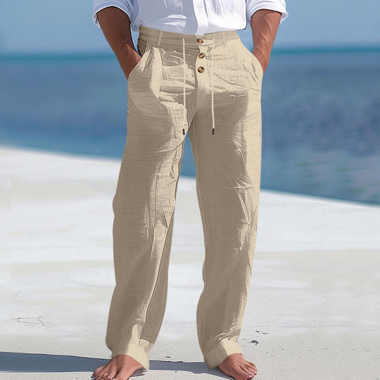 Herren lässige Hose mit hohem Bund und bequemen Taschen