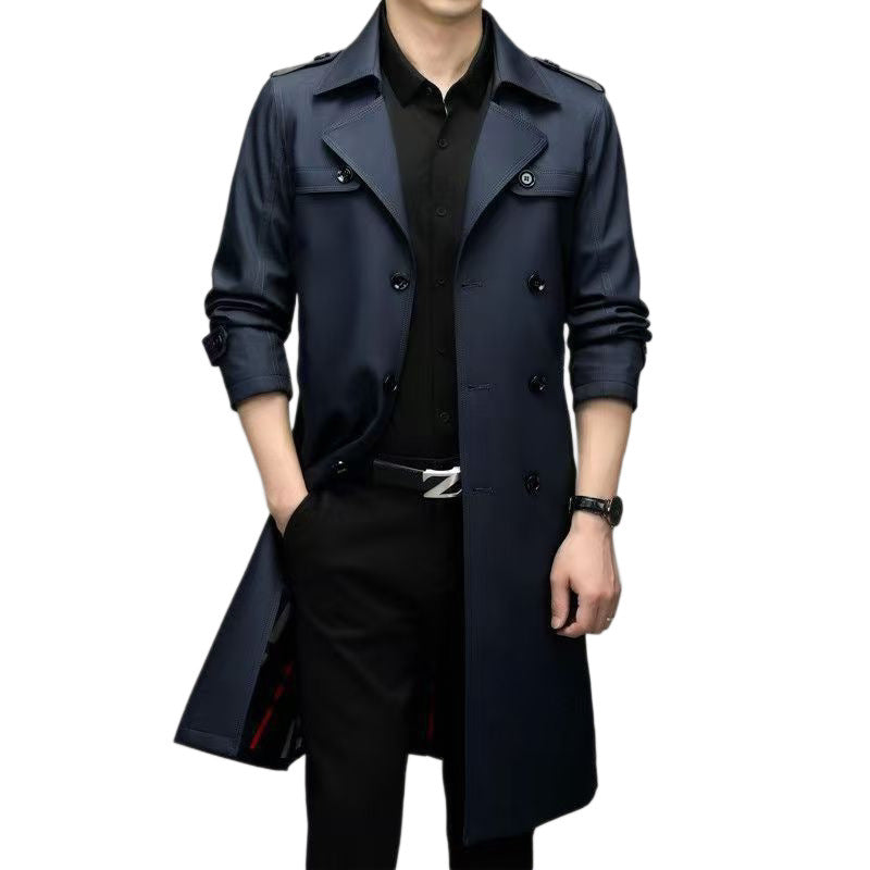 Herren Doppelreihiger taillierter Trenchcoat mit Schulterklappen Shop Nory