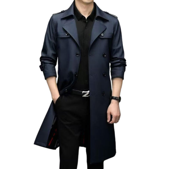 Herren Doppelreihiger taillierter Trenchcoat mit Schulterklappen Shop Nory