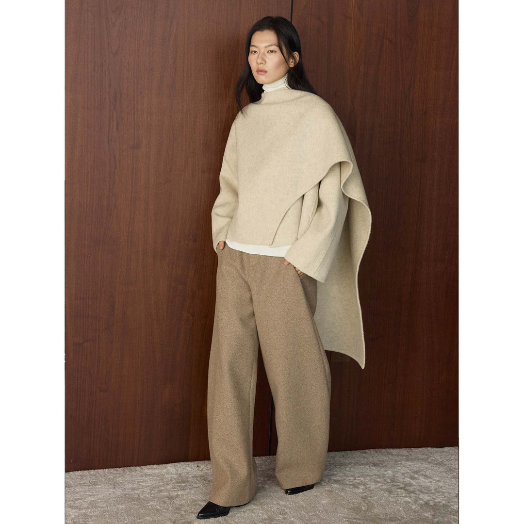 Damen Cape Mantel mit asymmetrischem Überwurf und Wollmix Shop Nory