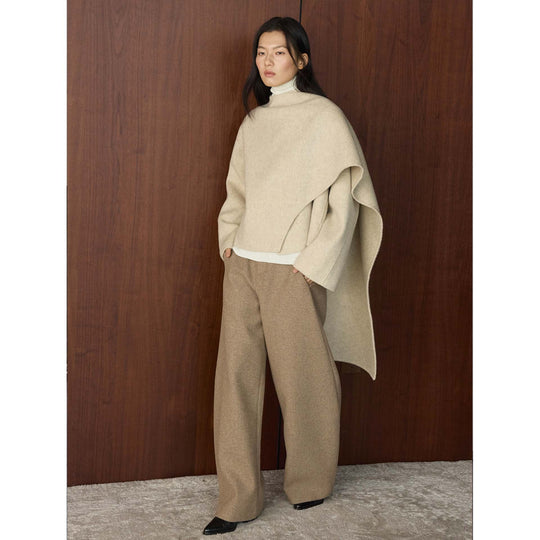 Damen Cape Mantel mit asymmetrischem Überwurf und Wollmix Shop Nory