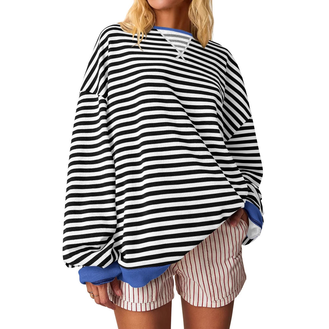 Damen Oversized gestreifter Sweatshirt