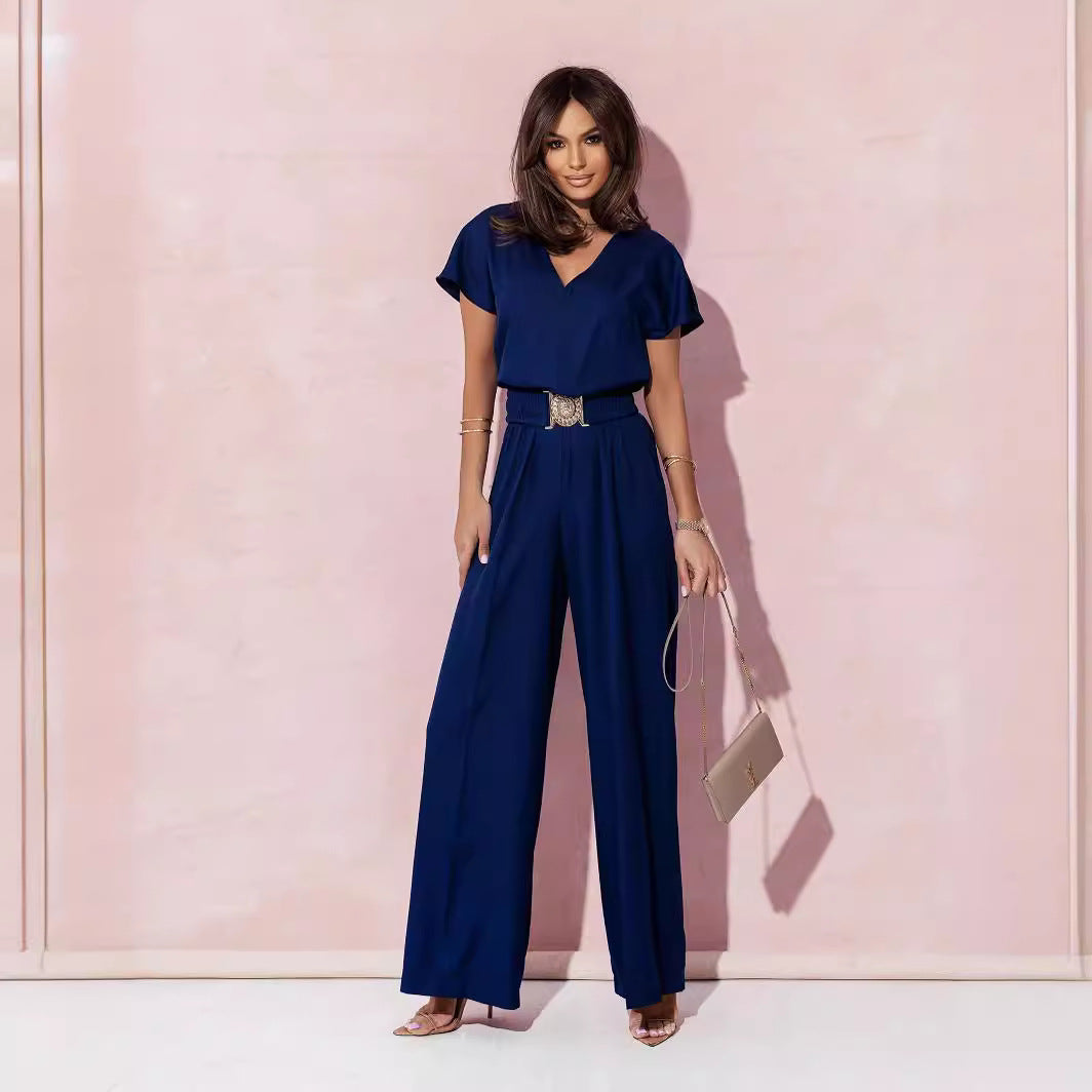 Damen Jumpsuit mit weitem Bein und trendigem Gürtel