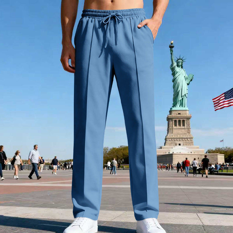 Herren nan elegante Sweathose mit Bügelfalte geradem Bein und Tunnelzug