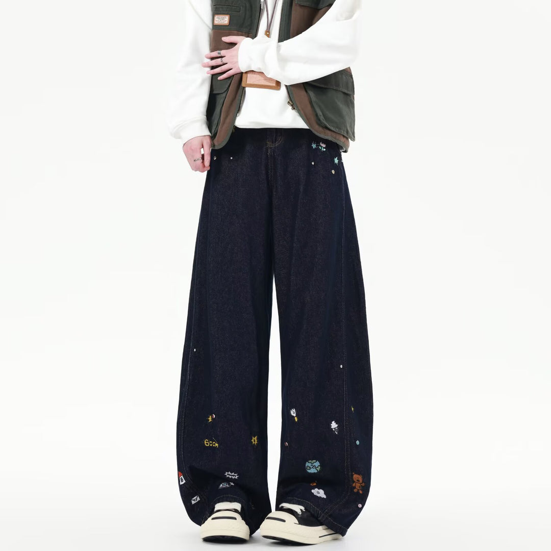 Herren Extraweite Baggy-Jeans mit verspielten Stickereien und weitem Bein Shop Nory
