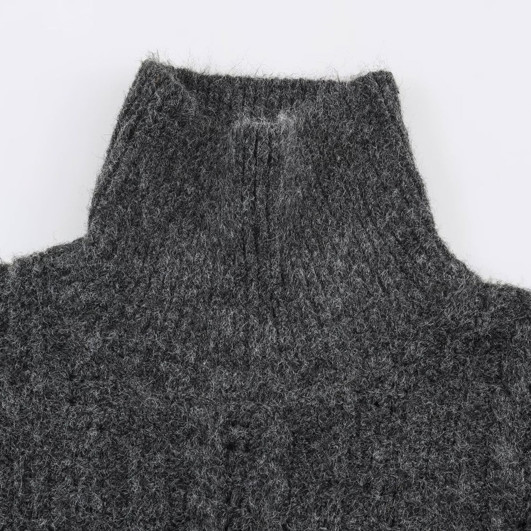 Damen Grobgestrickter Oversize-Pullover mit hohem Rollkragen und Zopfmuster Shop Nory