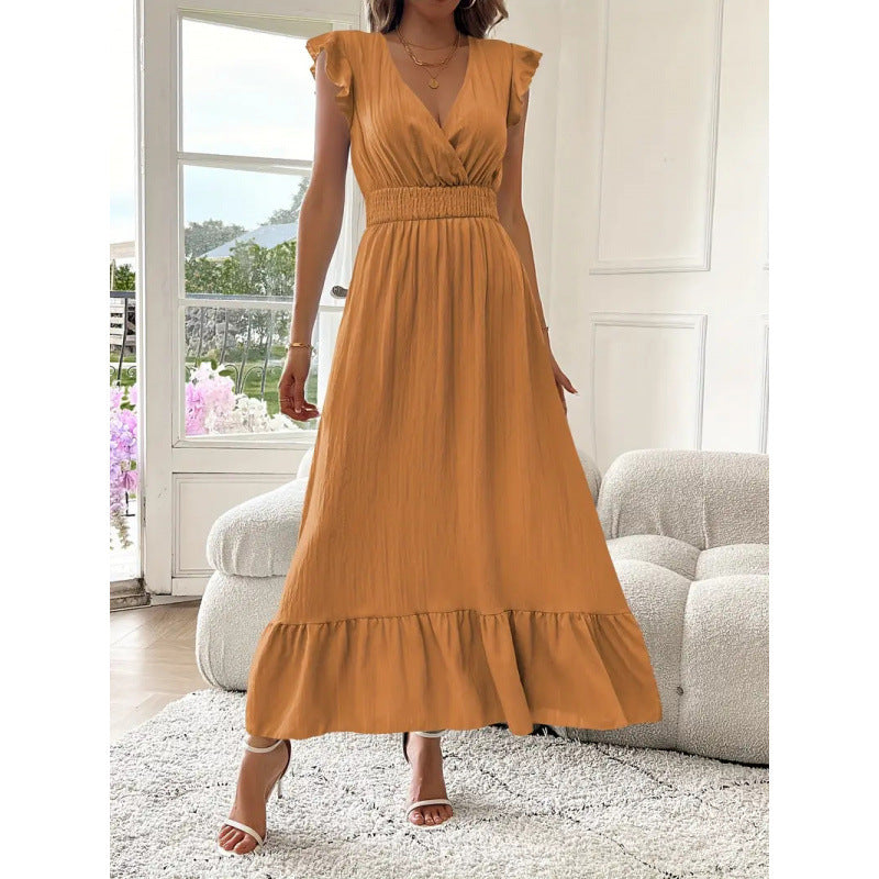 Damen Maxikleid mit voluminösen Rüschenärmel und elegantem Bund