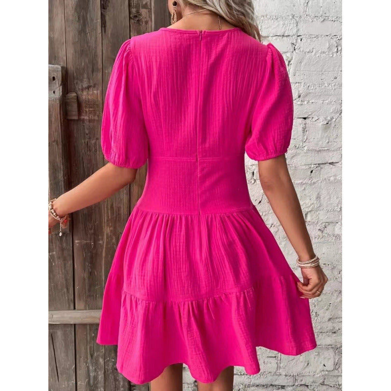 Damen Midi-Kleid mit Ballettärmeln und tiefem V-Ausschnitt Shopnory