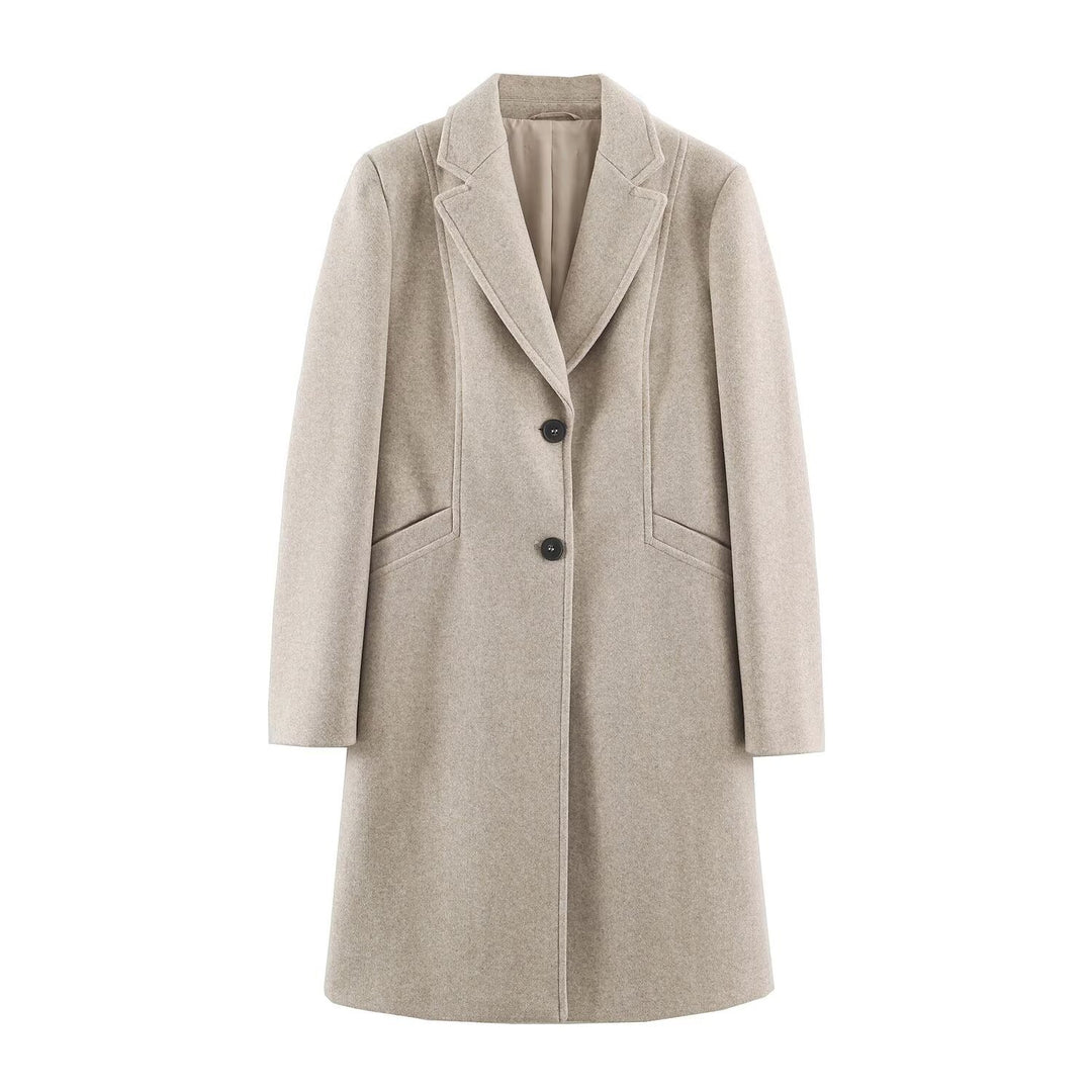 Damen Taillierter Wolloptik-Mantel mit fallendem Revers und Leistentaschen Shop Nory