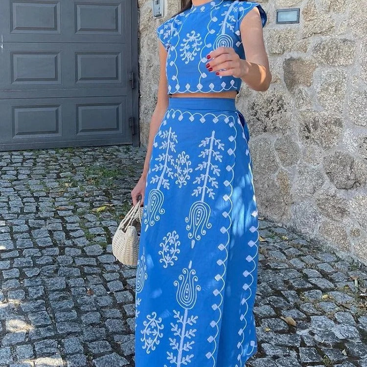 Damen Zweiteiliges Set mit floraler Stickerei und bequemer Bundlösung