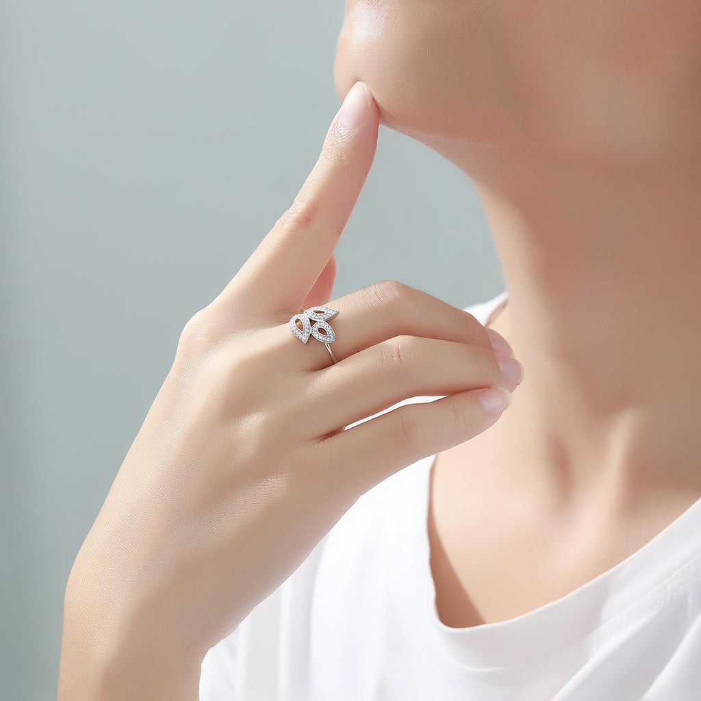 Damen Ring mit funkelndem Blattdesign und exquisite Zirkonia-Besatz Shop Nory