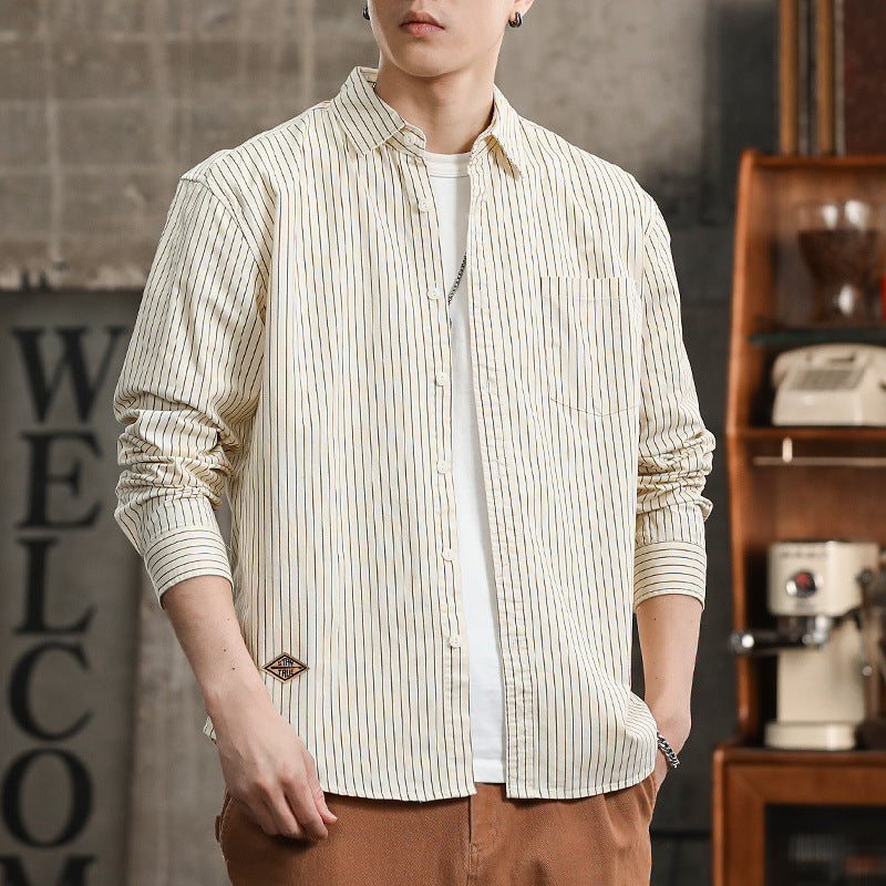 Herren Vertikalgestreiftes Relaxed-Fit Hemdjacken-Overshirt aus leichtem Baumwollmix Shop Nory