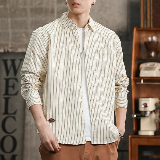 Herren Vertikalgestreiftes Relaxed-Fit Hemdjacken-Overshirt aus leichtem Baumwollmix Shop Nory