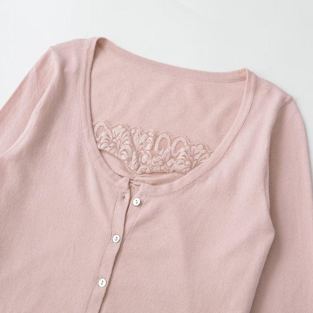 Damen Feinstrick-Cardigan mit Spitzen-Einsatz und durchgehender Knopfleiste Shop Nory