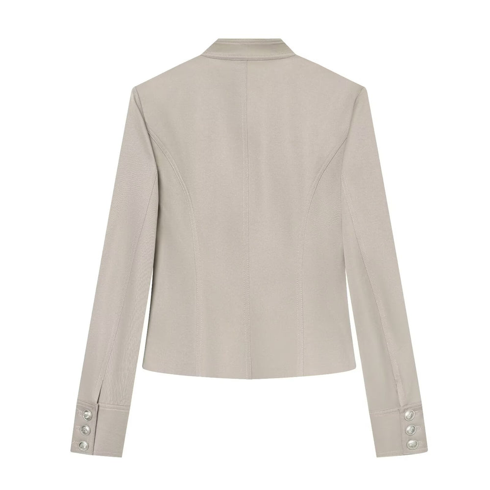 Damen Militärinspirierte Kurzjacke mit Stehkragen, Zierknopfleiste und Reißverschluss Shop Nory