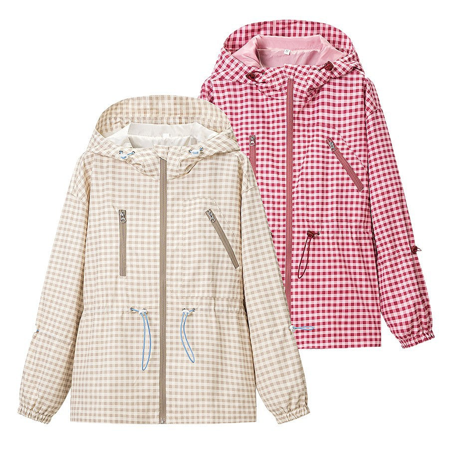 Damen Leichte Kapuzen-Outdoorjacke im Vichy-Karo mit Tunnelzugtaillierung Shop Nory