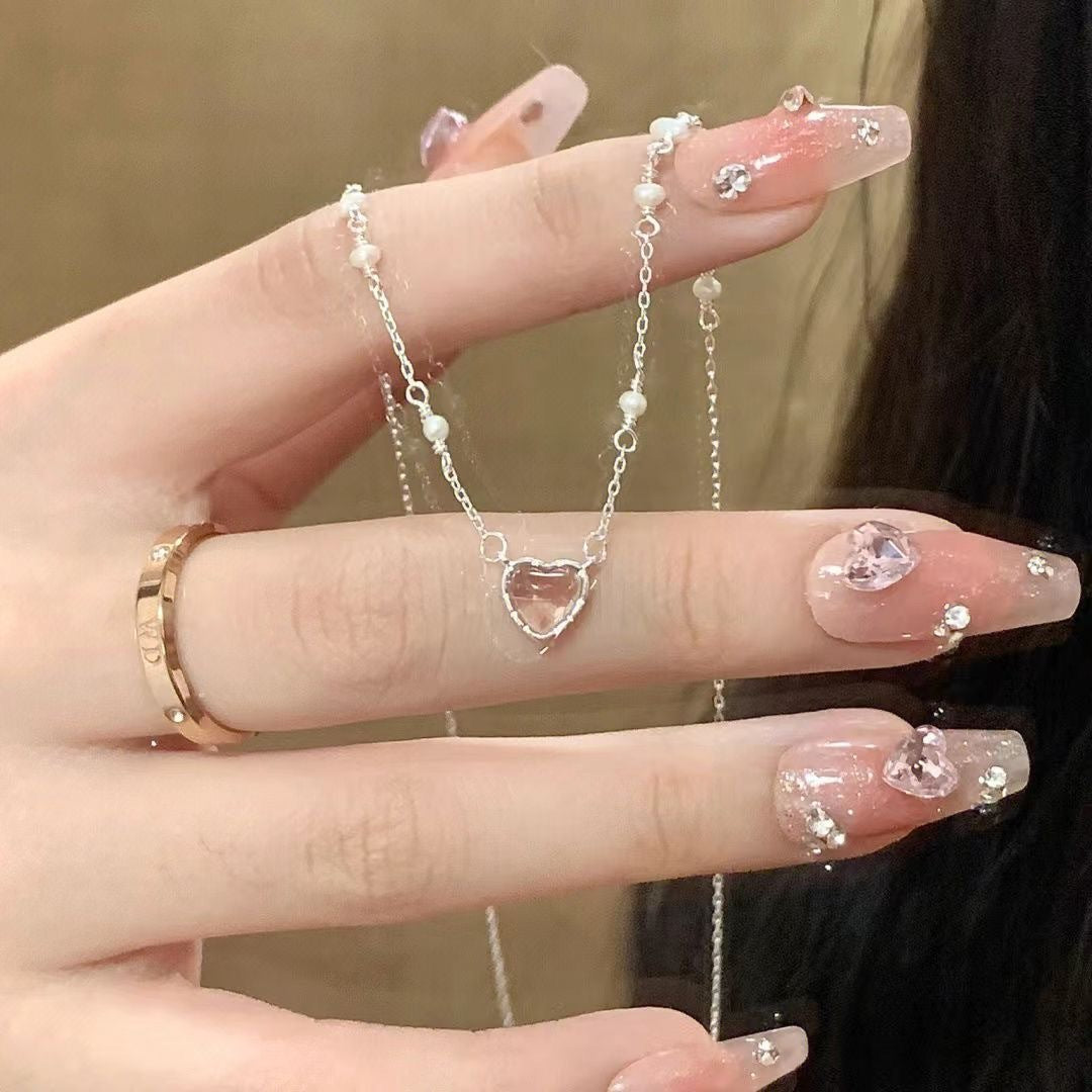 Damen zarte Halskette mit herzförmigem Anhänger und Perlenakzenten Shop Nory