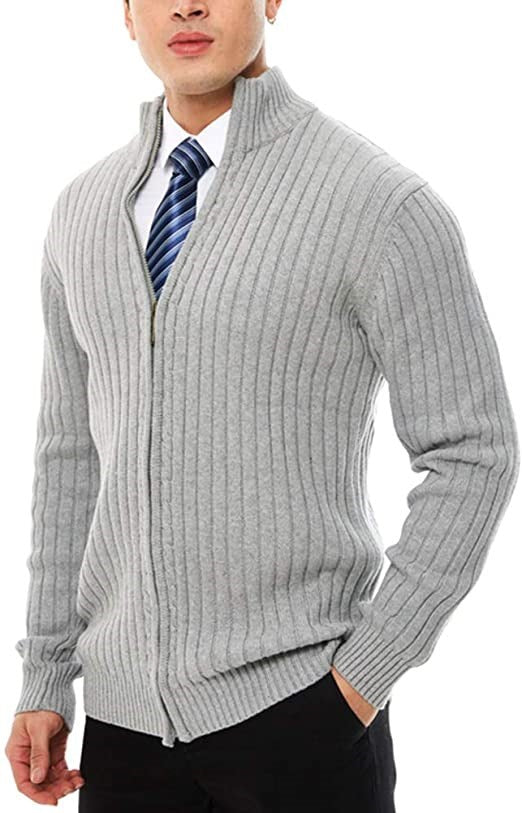 Herren Feinstrick-Cardigan mit durchgehendem Reißverschluss, Stehkragen und markanter Rippenstruktur Shop Nory