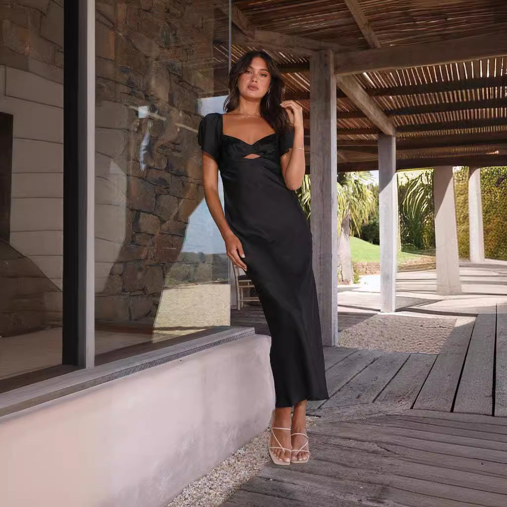 Damen Maxikleid mit raffiniertem Cut-Out-Detail und voluminösen Ärmeln