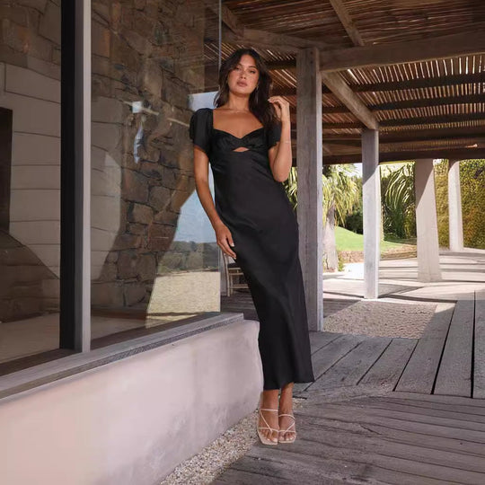 Damen Maxikleid mit raffiniertem Cut-Out-Detail und voluminösen Ärmeln