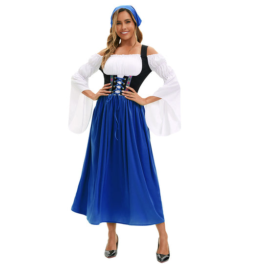 Damen nan Renaissance-Bauernkleid mit geschnürtem Korsett und Trompetenärmeln Shop Nory