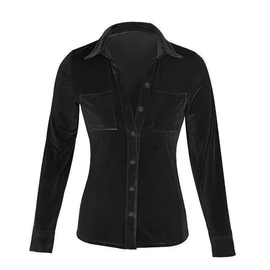Damen Satinbluse mit Kentkragen, Brusttaschen und legerer Oversize-Passform Shop Nory