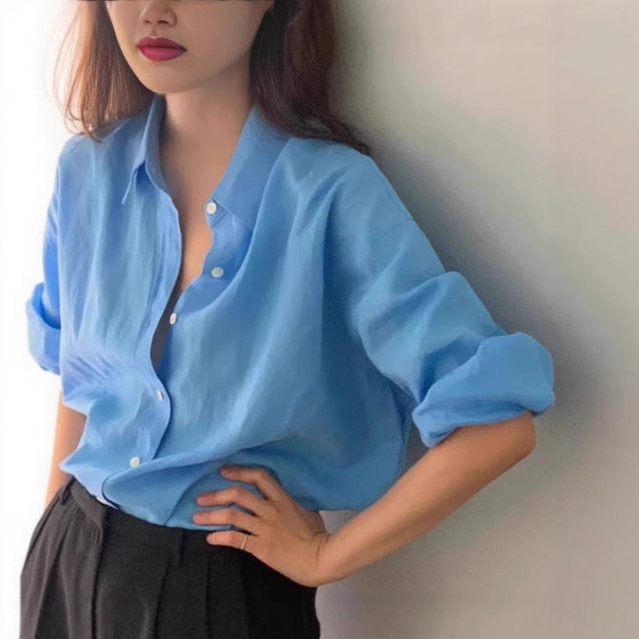 Damen Locker geschnittene Leinen‑Hemdbluse mit kastiger Silhouette und abgerundetem Saum Shop Nory