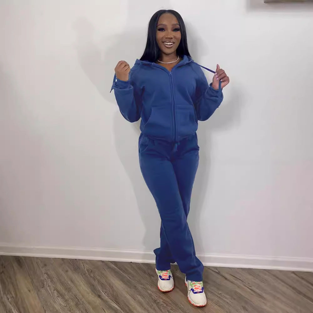 Damen nan Komfort-Zip-Hoodie mit taillenhoher Bootcut-Jogginghose Set Shop Nory