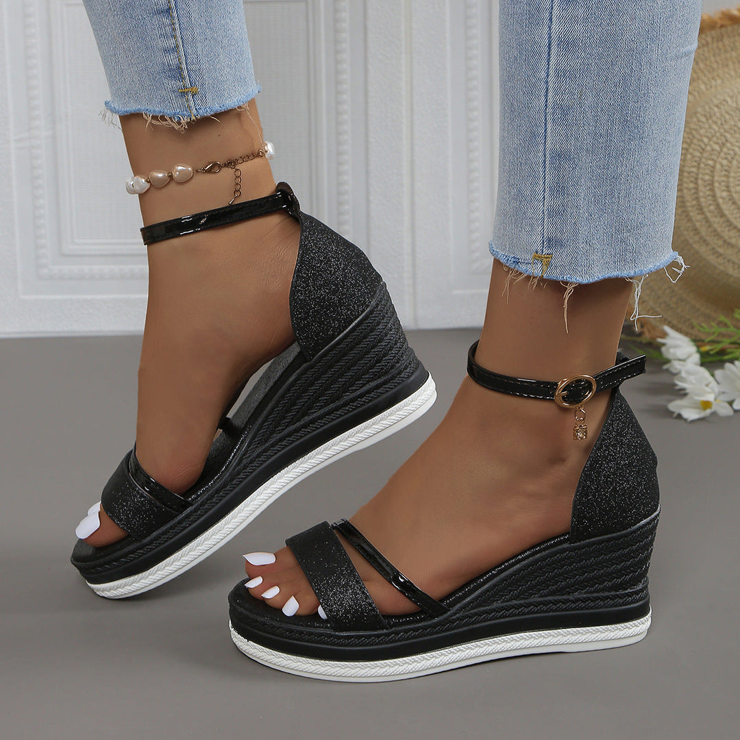 Damen Wedge-Sandalen mit funkelndem Obermaterial und elegantem Riemendesign