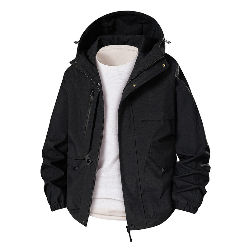 Herren Leichte wasserdichte Funktionsjacke mit Kapuze, Multitaschen und Raglanärmeln Shop Nory