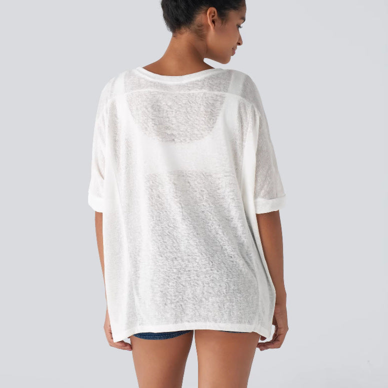 Damen lässiges Oversized T-Shirt mit seitlichen Schlitzen und umgeschlagenen Ärmeln