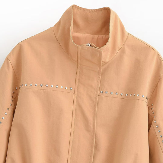 Damen Kurzjacke mit Nietenbesatz, Stehkragen und Taillengürtel Shop Nory
