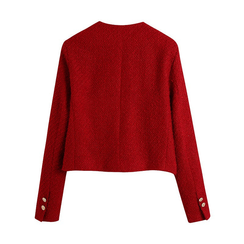 Damen Kurzjacke aus Bouclé‑Tweed im kurzen Schnitt mit rundem Halsausschnitt und goldenen Zierknöpfen Shop Nory