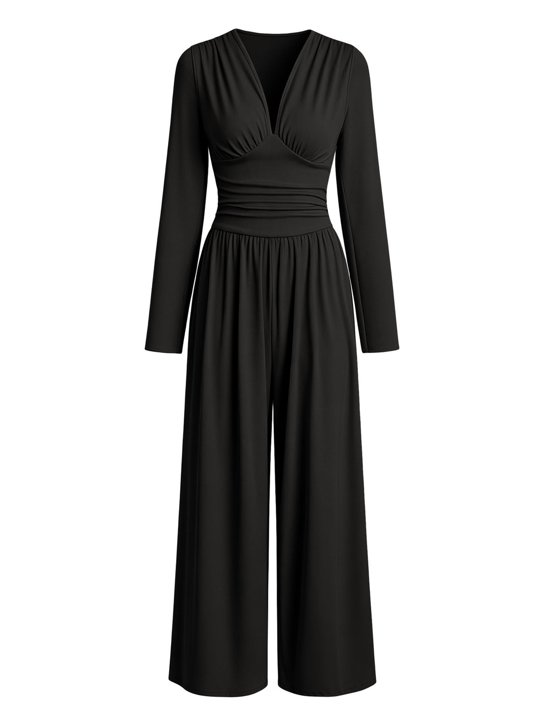 Damen Eleganter V‑Ausschnitt Jumpsuit mit tailliertem Wickelbund und weitem Hosenbein Shop Nory