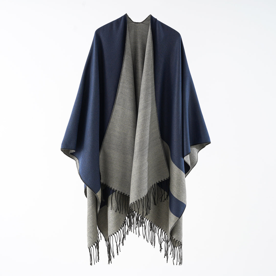 Damen Multifunktionaler Fransen‑Wickelponcho aus Wollmix mit doppellagigem Fall Shop Nory