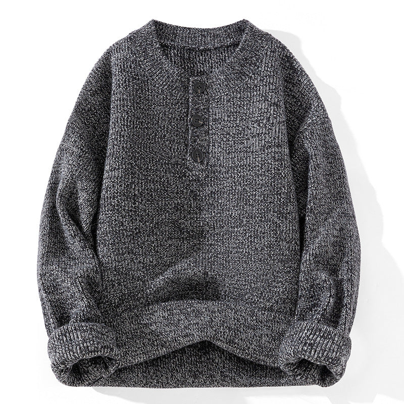 Unisex Grobstrick-Henley-Pullover mit halber Knopfleiste und Rippstruktur Shop Nory