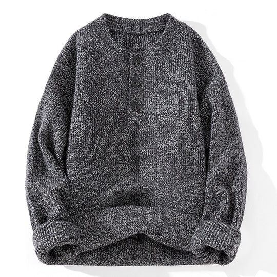 Unisex Grobstrick-Henley-Pullover mit halber Knopfleiste und Rippstruktur Shop Nory