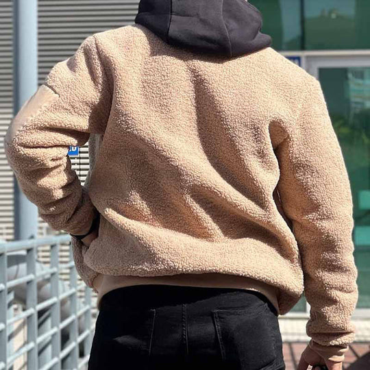 Herren Teddy-Fleece Bomberjacke mit Reißverschluss und Ärmeltasche Shop Nory