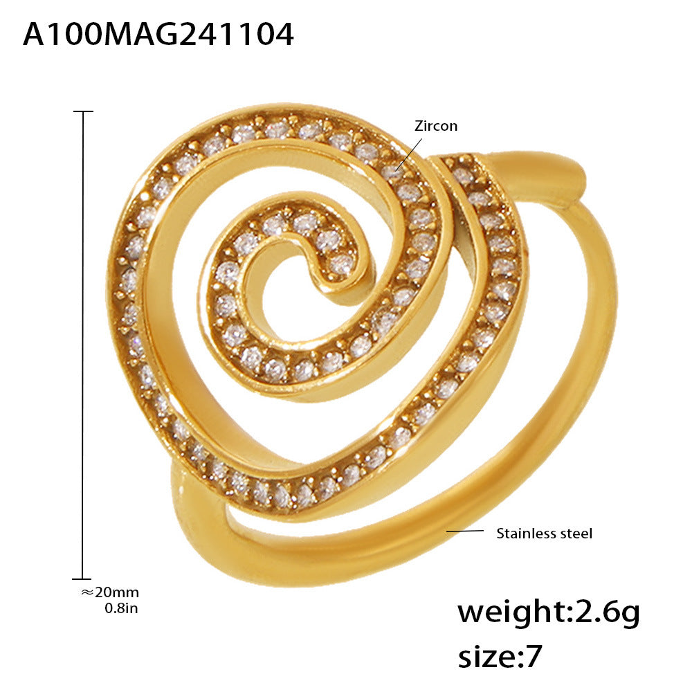 Damen Spiralring mit Zirkonbesatz und hochwertiger Edelstahl-Oberfläche Shop Nory