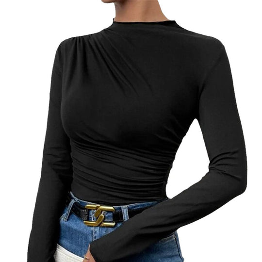 Damen Figurbetontes Langarmshirt mit Seitlicher Raffung und Drapée-Detail Shop Nory