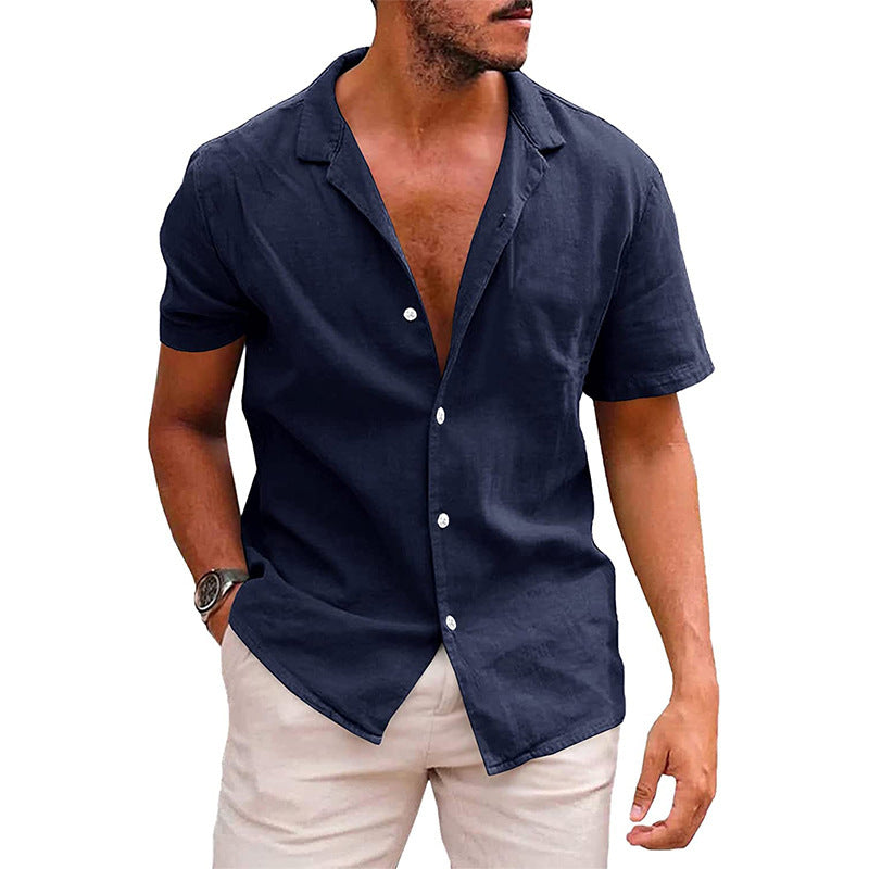 Herren Kurzarmhemd mit weichem Leinenmix und modernem Henley-Ausschnitt