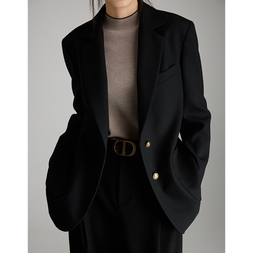 Damen Taillierter Mantelblazer mit Bindegürtel, Pattentaschen und Reverskragen Shop Nory