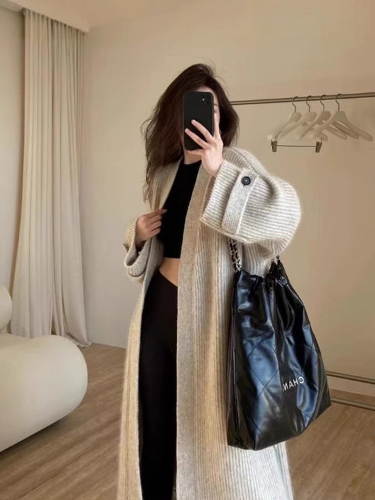 Damen Maxi-Longcardigan aus weichem Rippenstrick mit breiten Manschetten Shop Nory