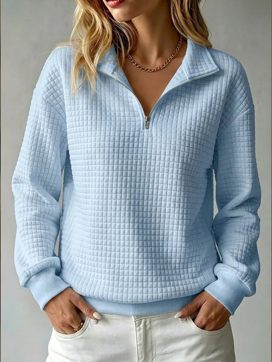 Damen Steppstruktur-Halbzip-Sweatshirt mit Karomuster und Stehkragen Shop Nory