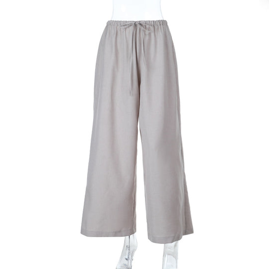 Damen weite Leinenhose im Culotte-Stil mit elastischem Bund und Kordelzug Shop Nory