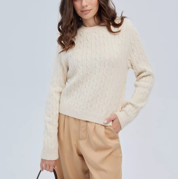 Damen Kabelstruktur‑Pullover im Zopfstrick mit Rundhalsausschnitt und nachhaltig weicher Wollmischung Shop Nory