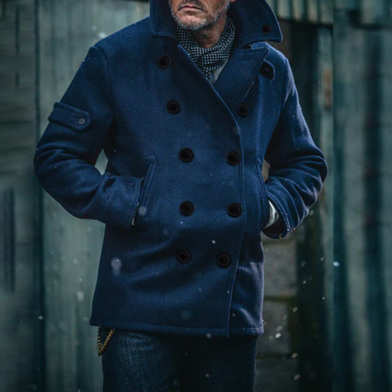 Herren Doppeltreihiger Wollmantel im Peacoat-Stil mit hohem Kragen Shop Nory
