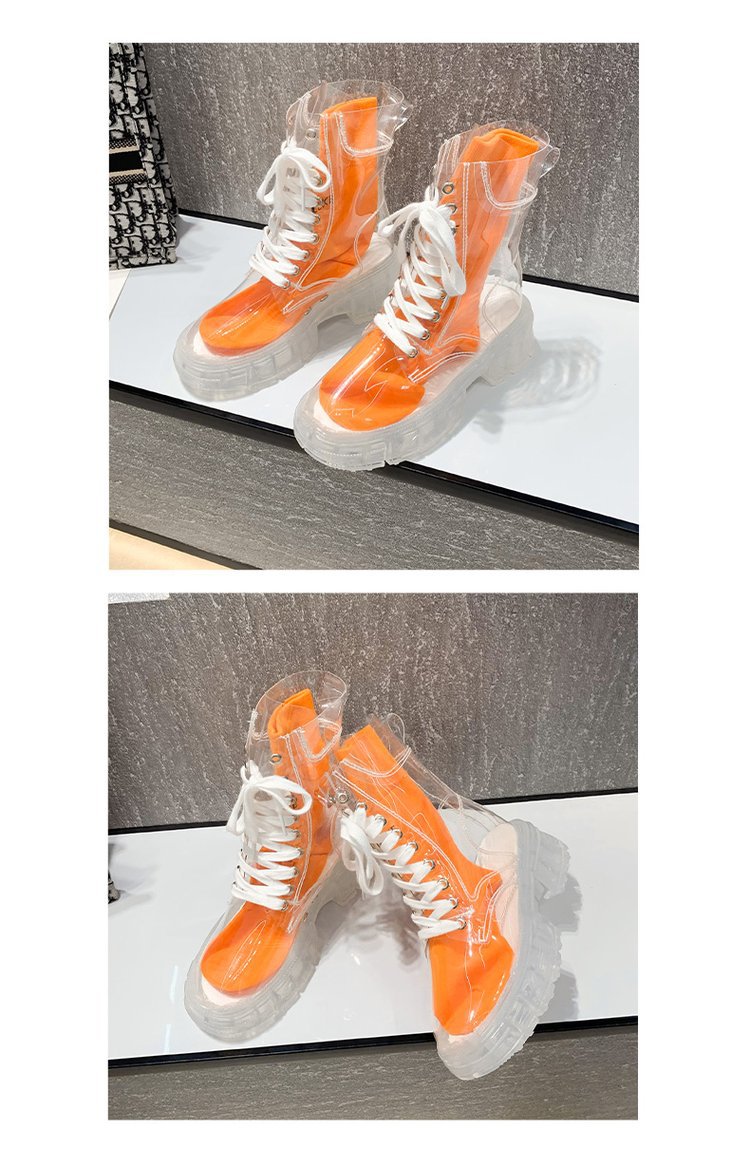 Damen trendige Stiefeletten im transparenten Design mit knalligem Detail